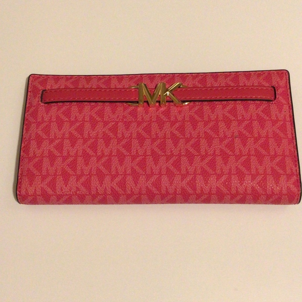 Michael Kors Vibrant Pink Clutch with Gold Accent